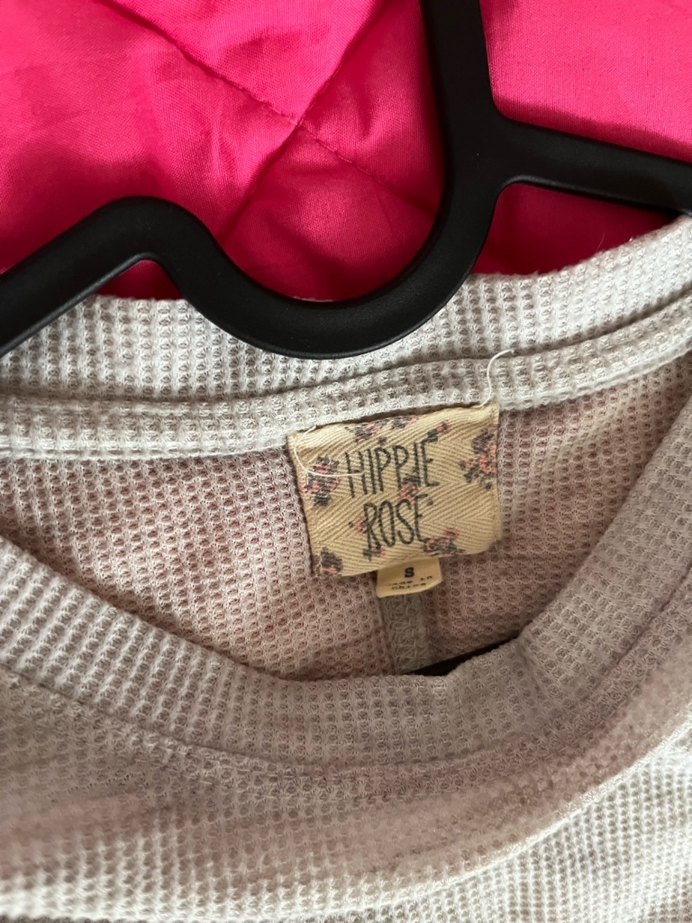 Hippie Rose Light Gray Waffle Knit Drawstring Sweatshirt - Picture 2 of 3